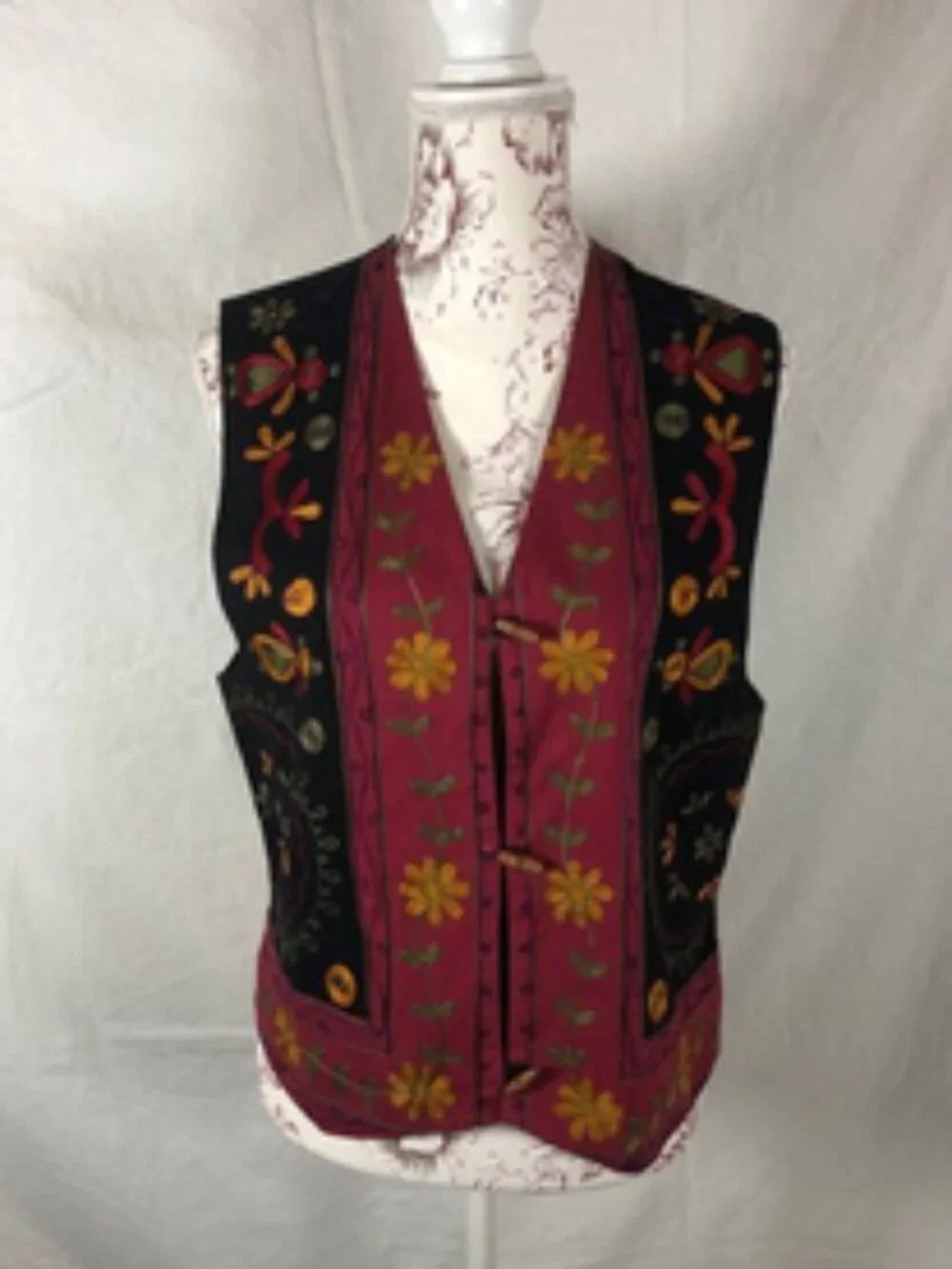 Vintage Lizwear Embroidered Floral Vest - Artisan Boho Statement Piece